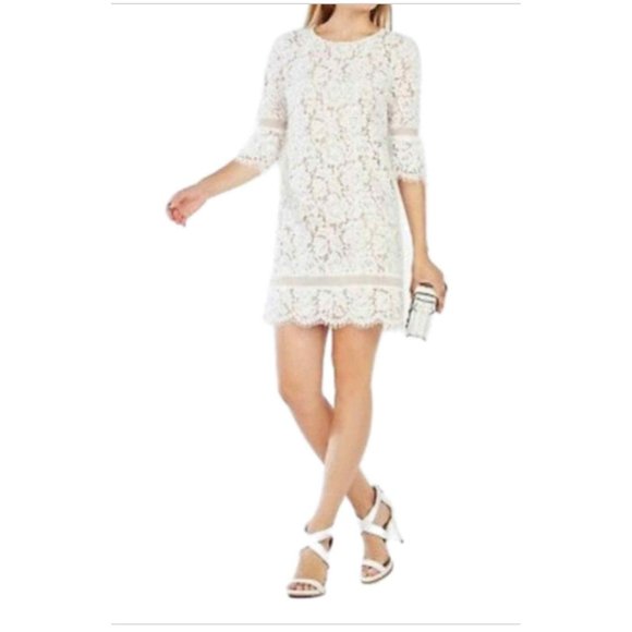 BCBGMaxazria Celestia Off White Ivory Lace Dress Nude Lining L NWOT - Picture 1 of 5